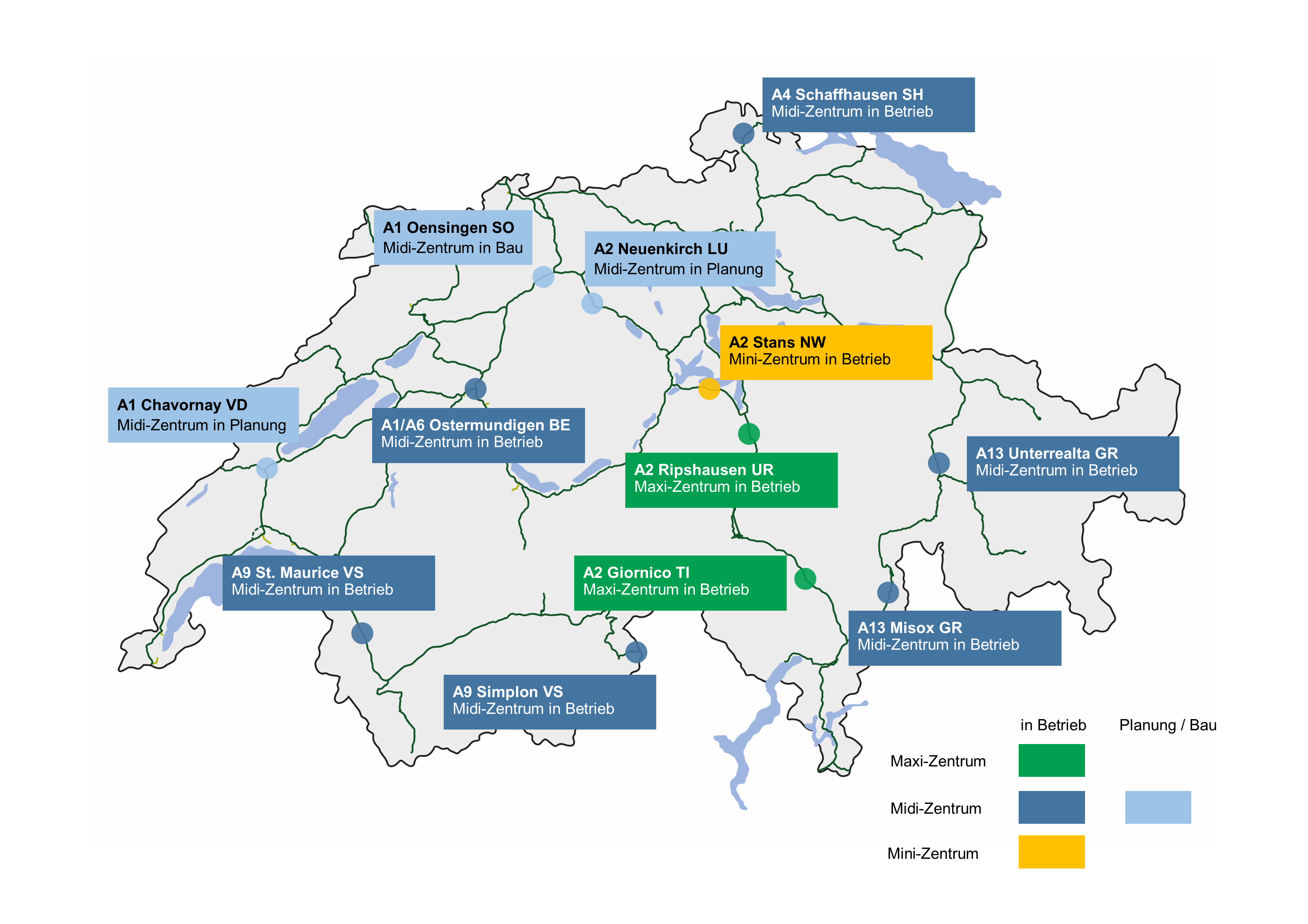 Karte "Kontrollzentren in der ganzen Schweiz"