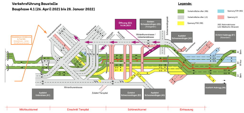 Verhehrsführung Bauphase 4.1 (26. April 2021 bis 28. Januar 2022)