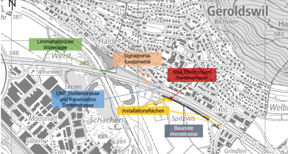 Übersicht Installationen auf dem Gemeindegebiet von Geroldswil