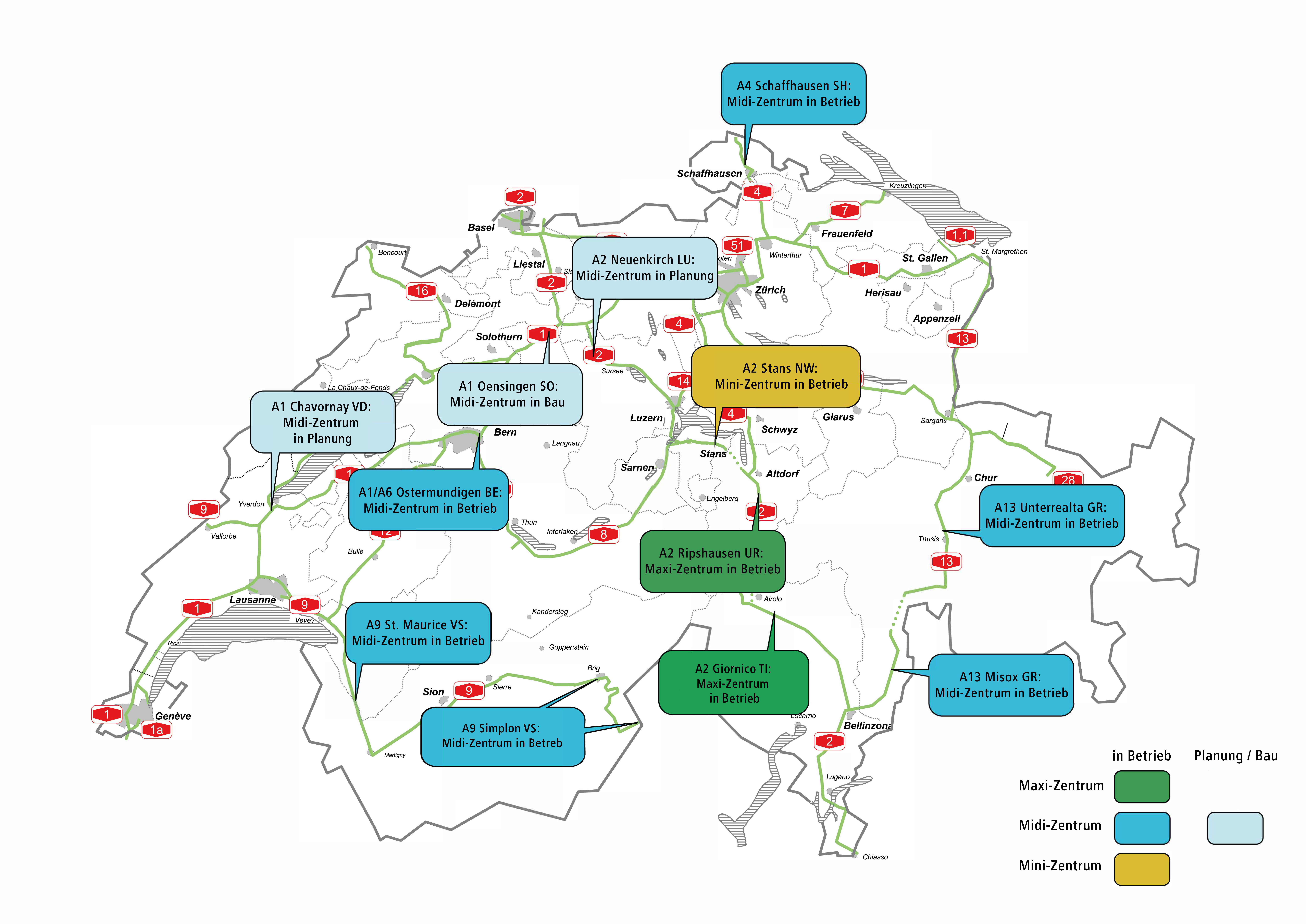 Karte "Kontrollzentren in der ganzen Schweiz"