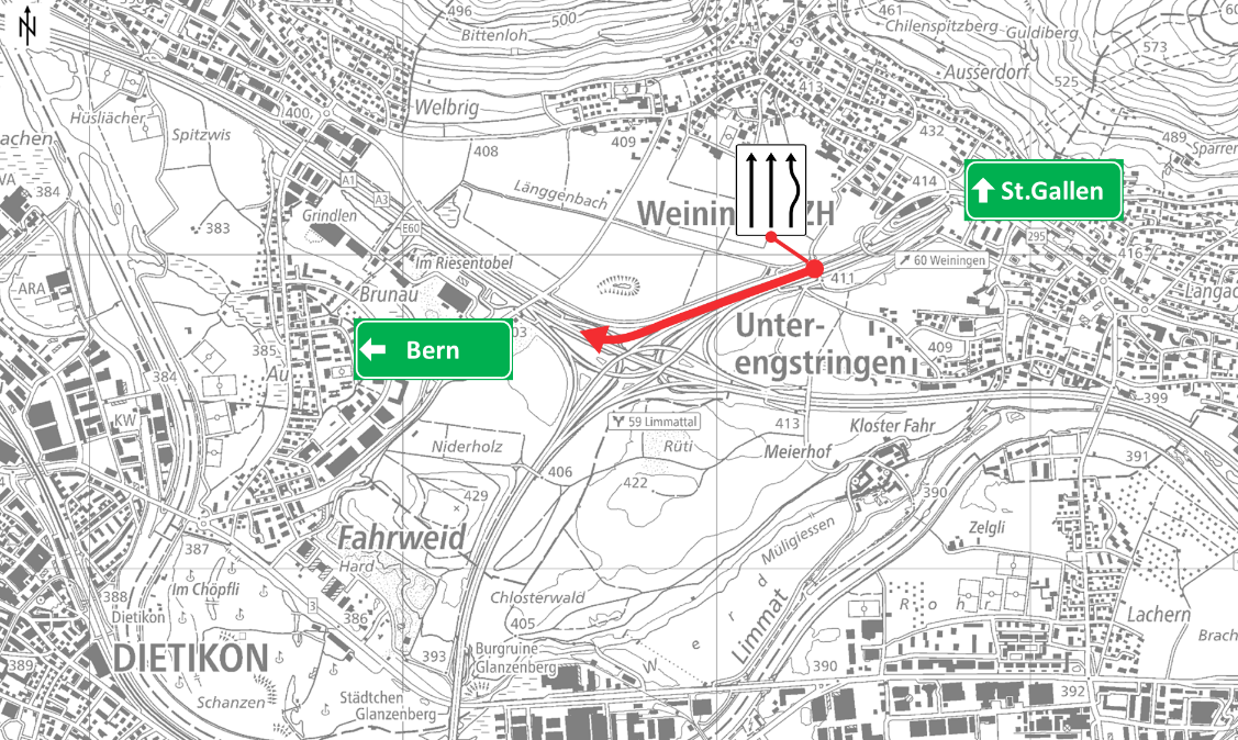 Phase 5: Portal Gubristtunnel bis Limmattalerkreuz in Fahrtrichtung Bern